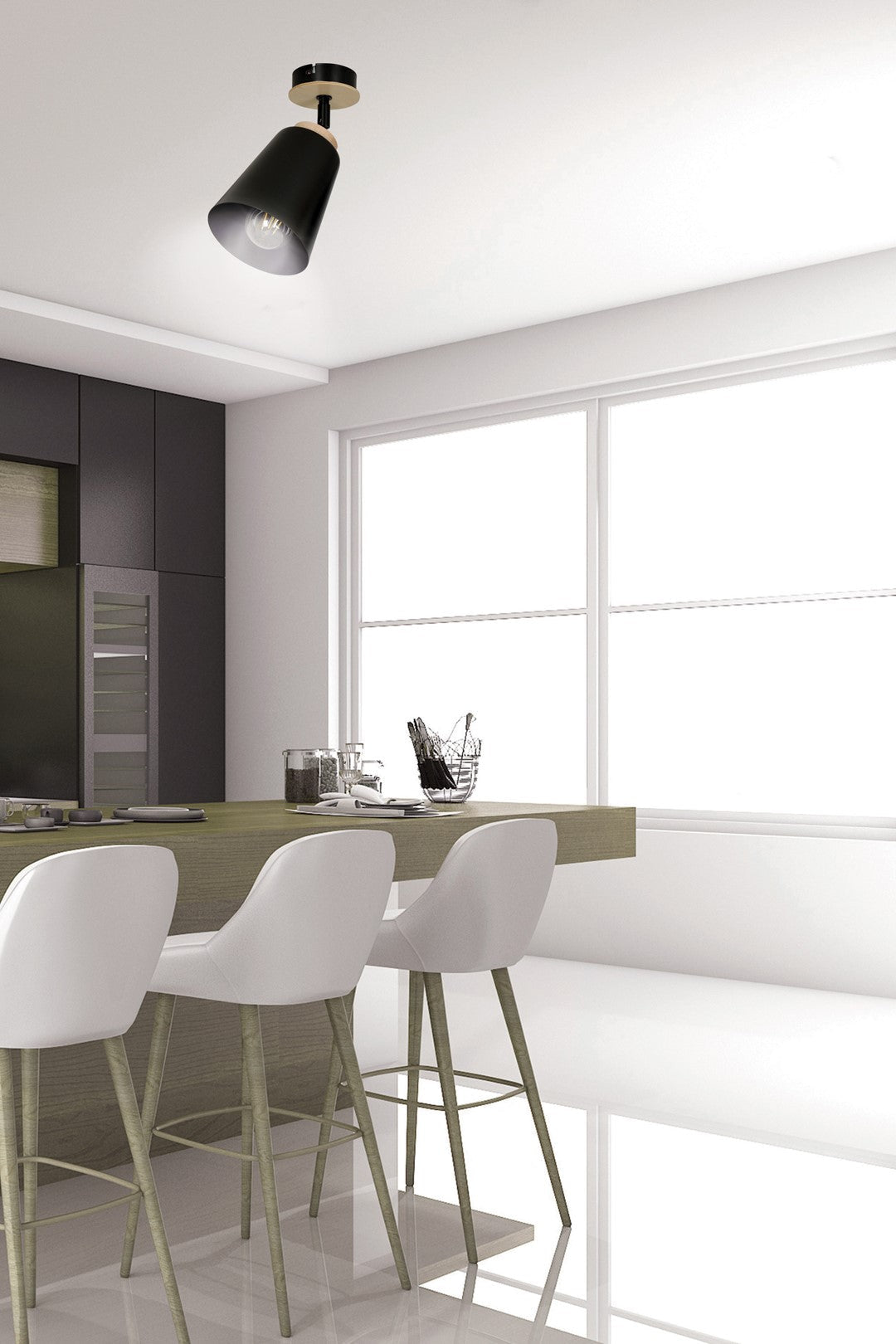 Lampa sufitowa ATLAS 1 BLACK skandynawska, drewno, czarna - LAITICA