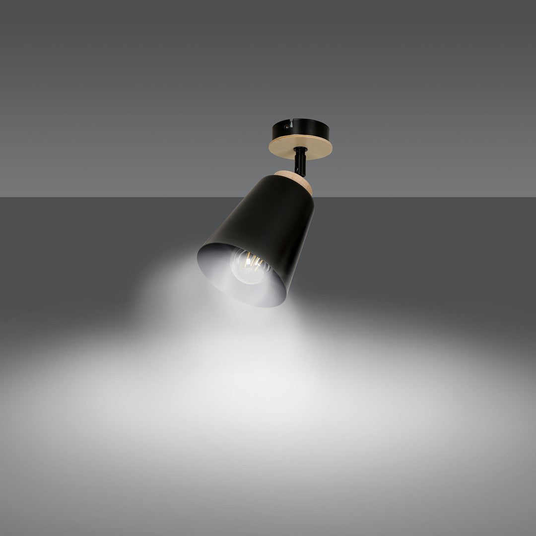 Lampa sufitowa ATLAS 1 BLACK skandynawska, drewno, czarna - LAITICA