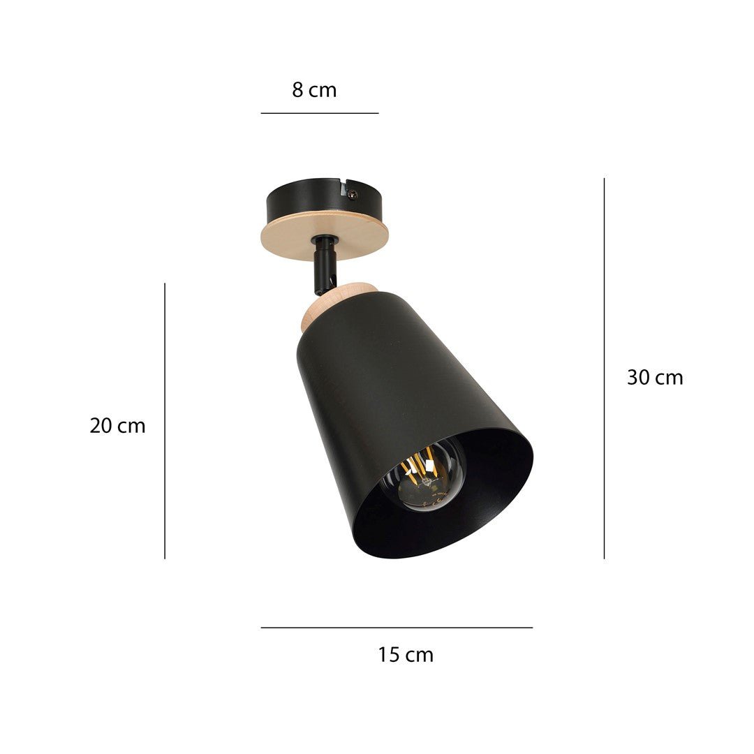 Lampa sufitowa ATLAS 1 BLACK skandynawska, drewno, czarna - LAITICA