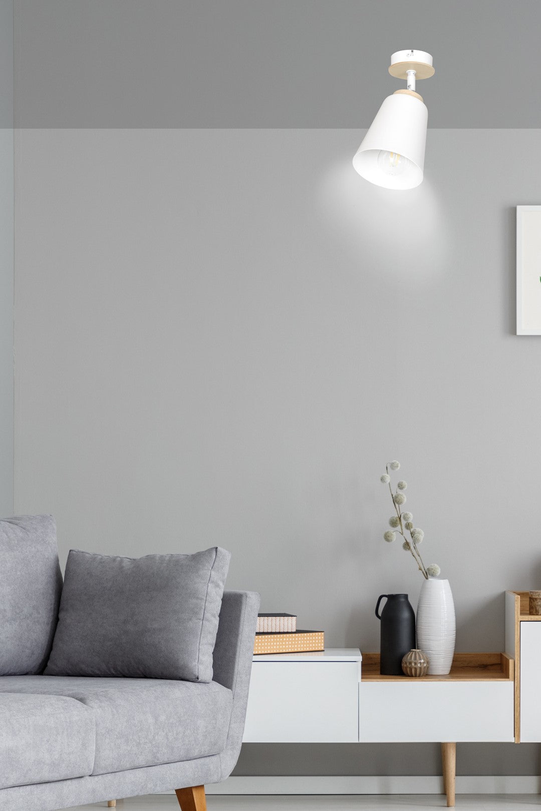 Lampa sufitowa ATLAS 1 WHITE skandynawska, drewno, biała - LAITICA