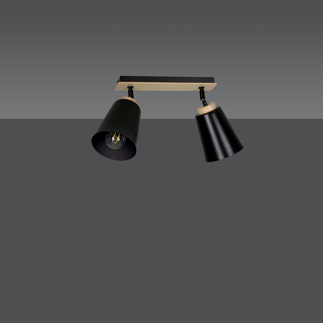Lampa sufitowa ATLAS 2 BLACK skandynawska, drewno, czarna - LAITICA