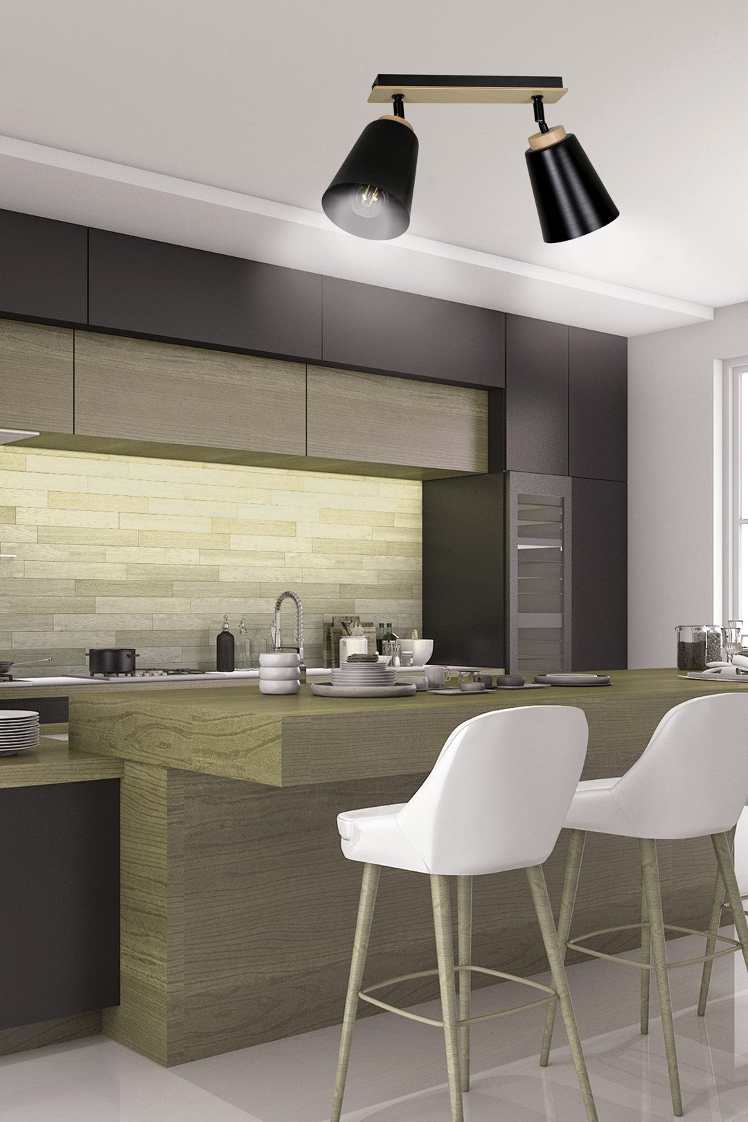 Lampa sufitowa ATLAS 2 BLACK skandynawska, drewno, czarna - LAITICA