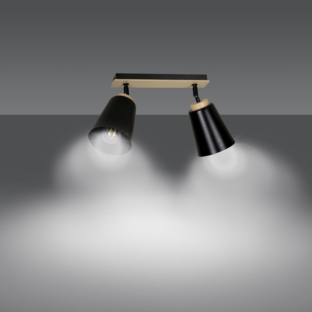 Lampa sufitowa ATLAS 2 BLACK skandynawska, drewno, czarna - LAITICA