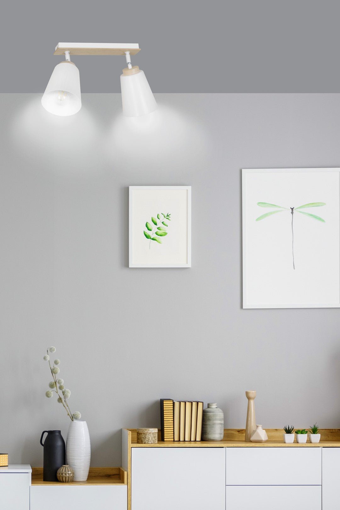 Lampa sufitowa ATLAS 2 WHITE skandynawska, drewno, biała - LAITICA