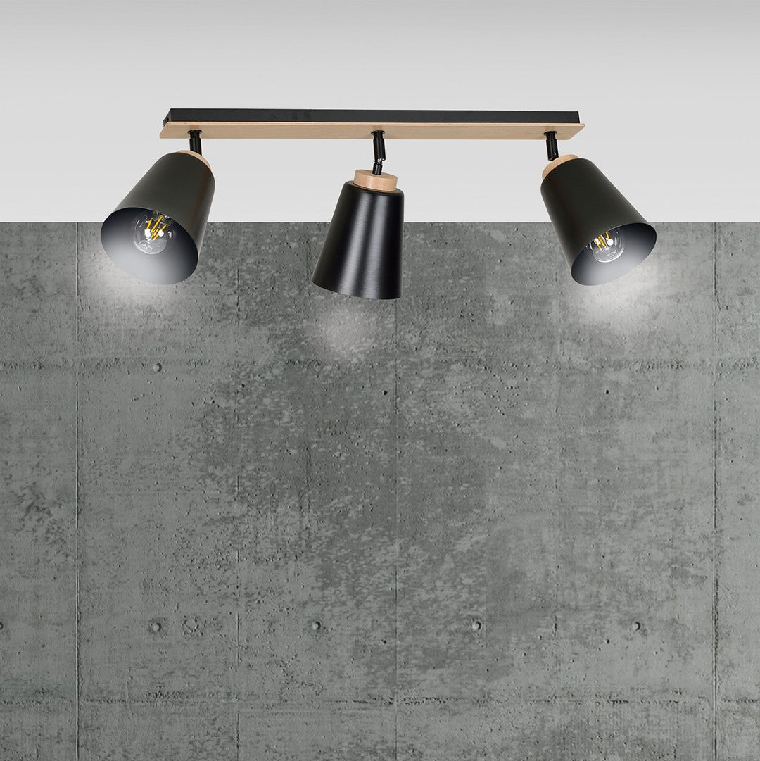Lampa sufitowa ATLAS 3 BLACK skandynawska, drewno, czarna - LAITICA