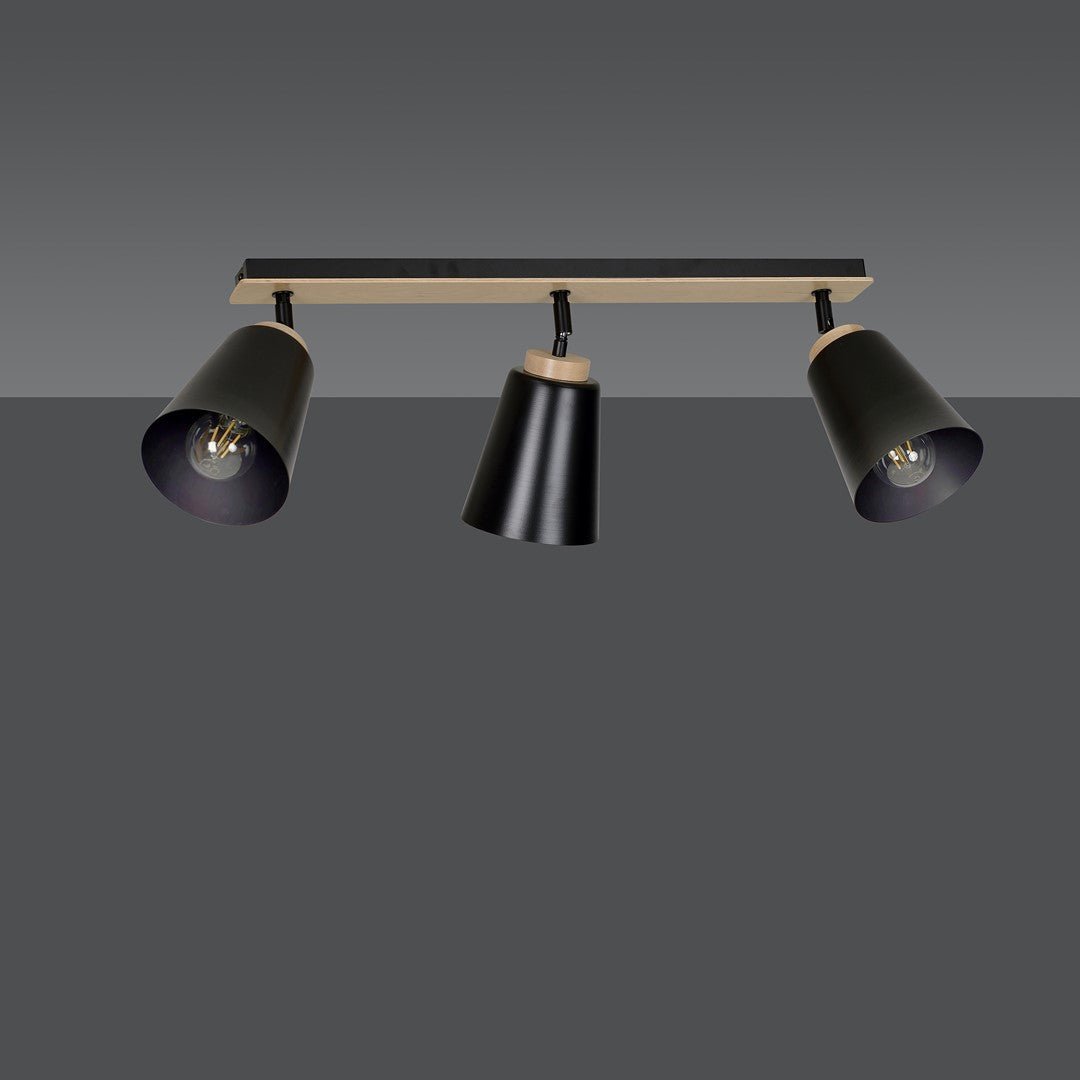 Lampa sufitowa ATLAS 3 BLACK skandynawska, drewno, czarna - LAITICA