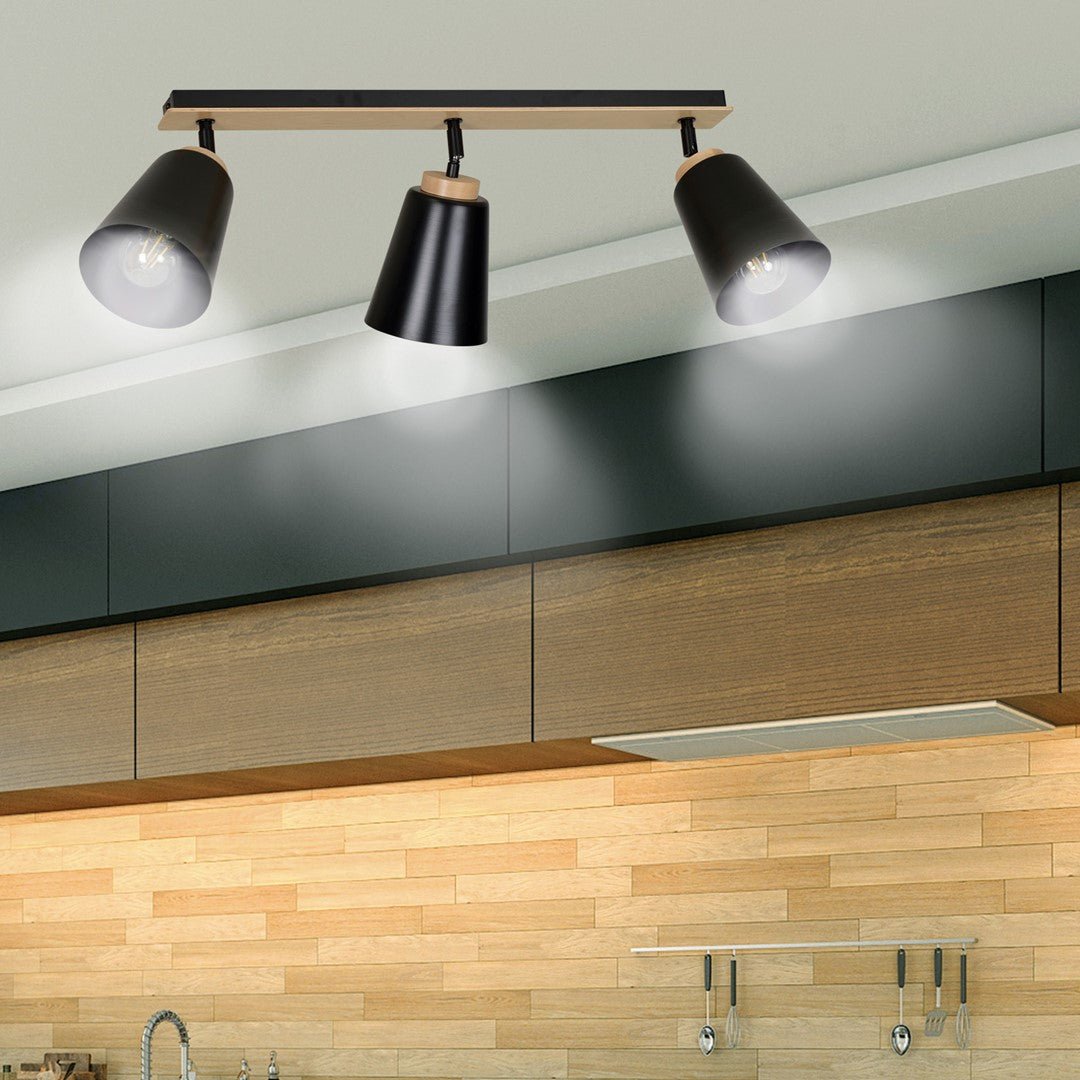 Lampa sufitowa ATLAS 3 BLACK skandynawska, drewno, czarna - LAITICA