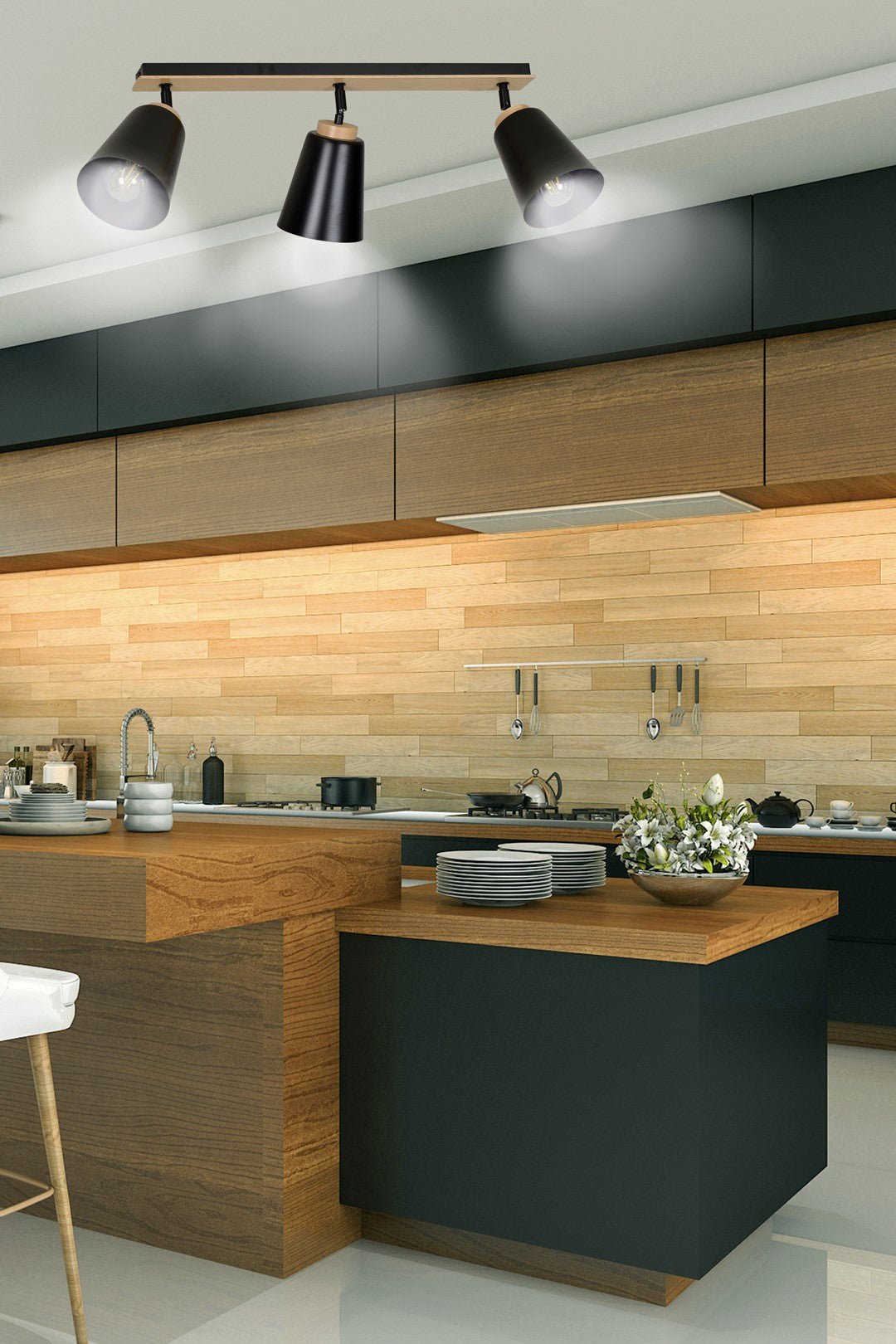 Lampa sufitowa ATLAS 3 BLACK skandynawska, drewno, czarna - LAITICA