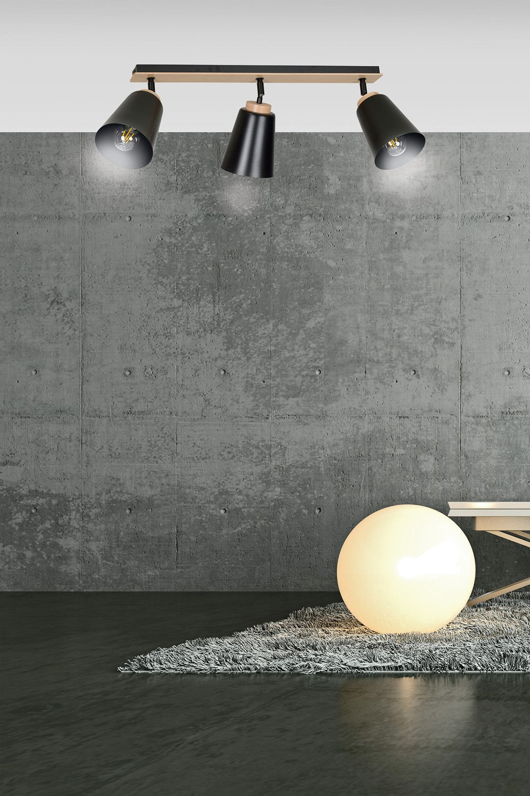 Lampa sufitowa ATLAS 3 BLACK skandynawska, drewno, czarna - LAITICA