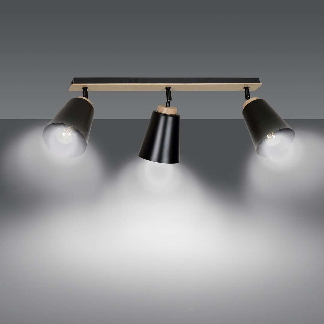 Lampa sufitowa ATLAS 3 BLACK skandynawska, drewno, czarna - LAITICA