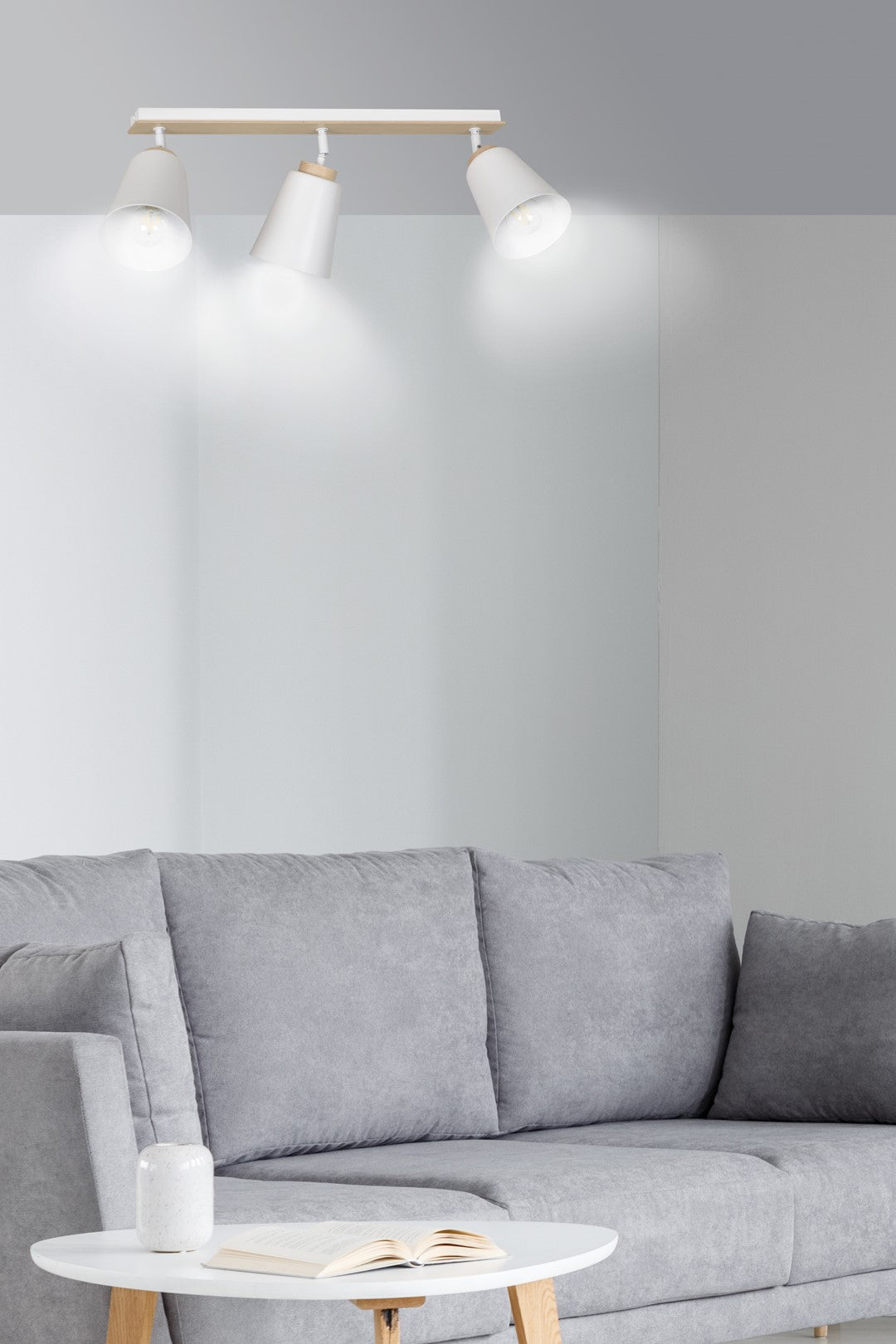 Lampa sufitowa ATLAS 3 WHITE skandynawska, drewno, biała - LAITICA