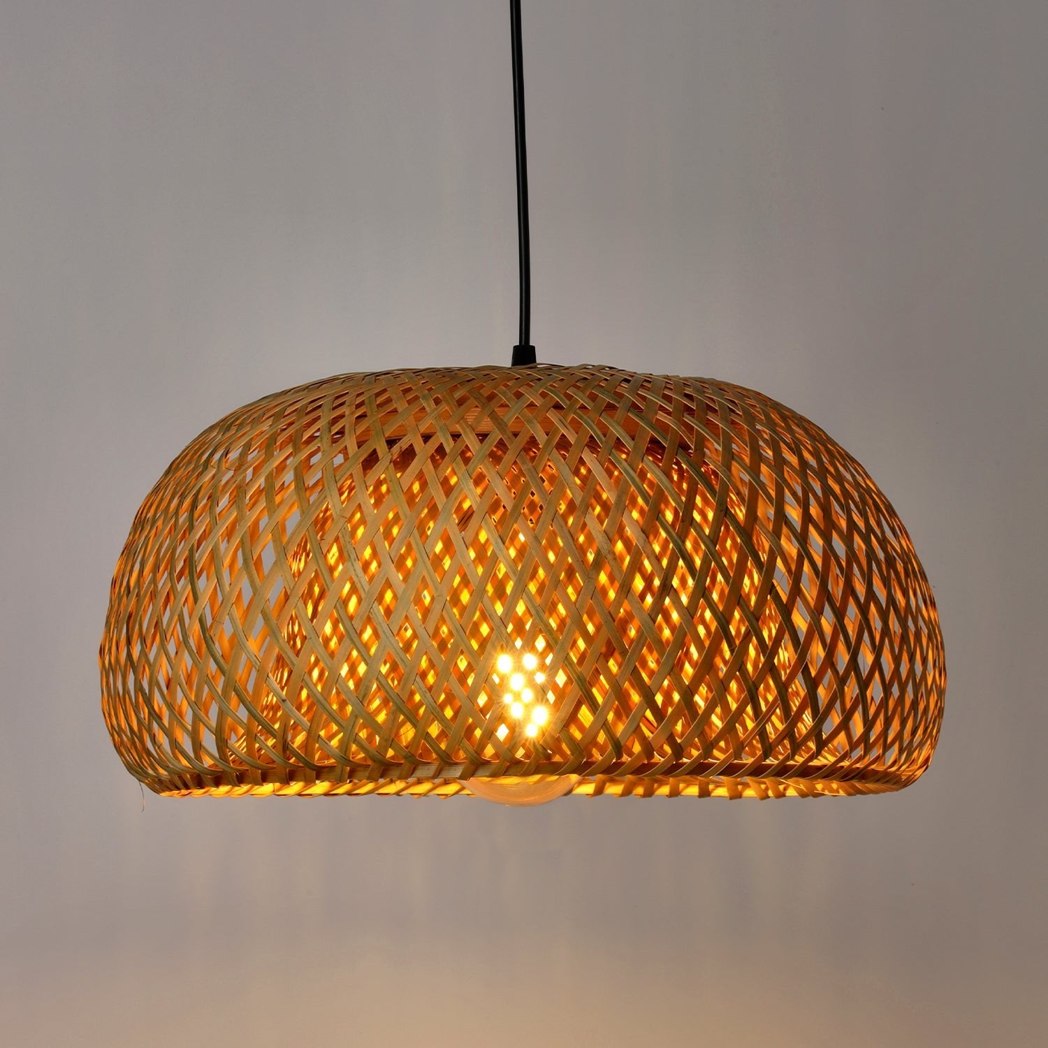 Lampa Sufitowa BAKU L duża WISZĄCA 1xE27 naturalna pleciona CZARNY Zwis - LAITICA
