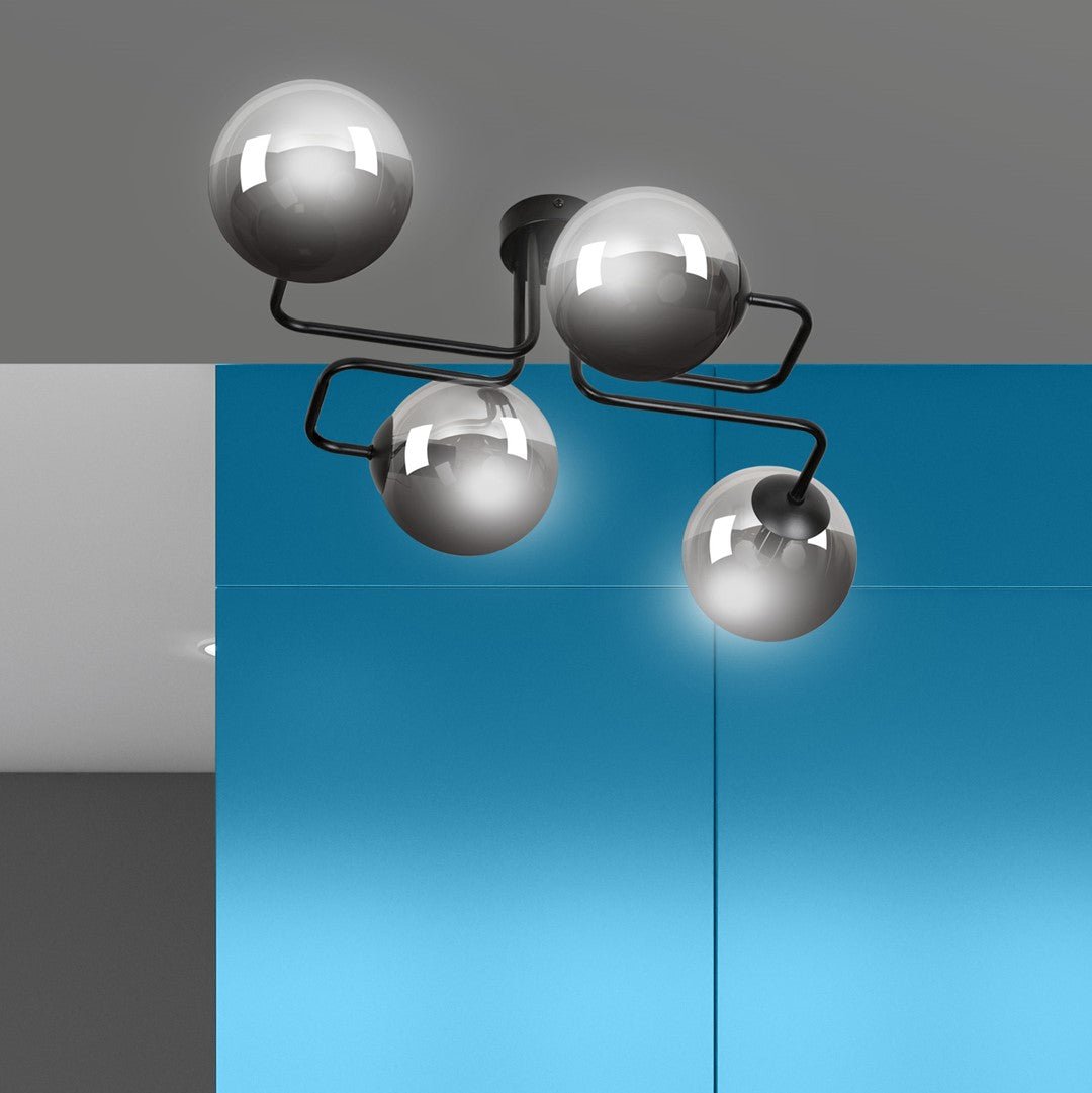 Lampa sufitowa BRENDI 4 BL GRAFIT loft klosze grafit czarna - LAITICA