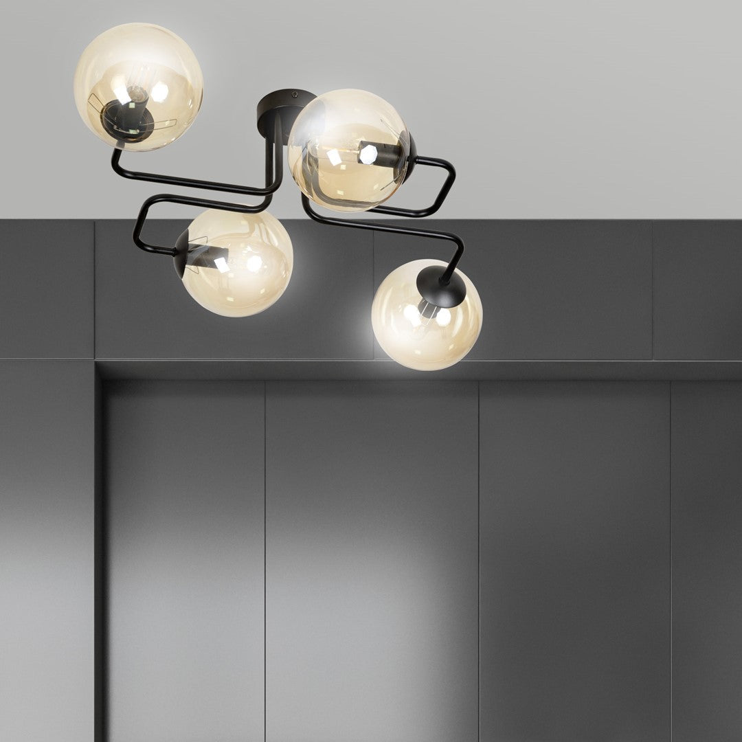 Lampa sufitowa BRENDI 4 BL MIODOWY loft klosz bursztyn - LAITICA