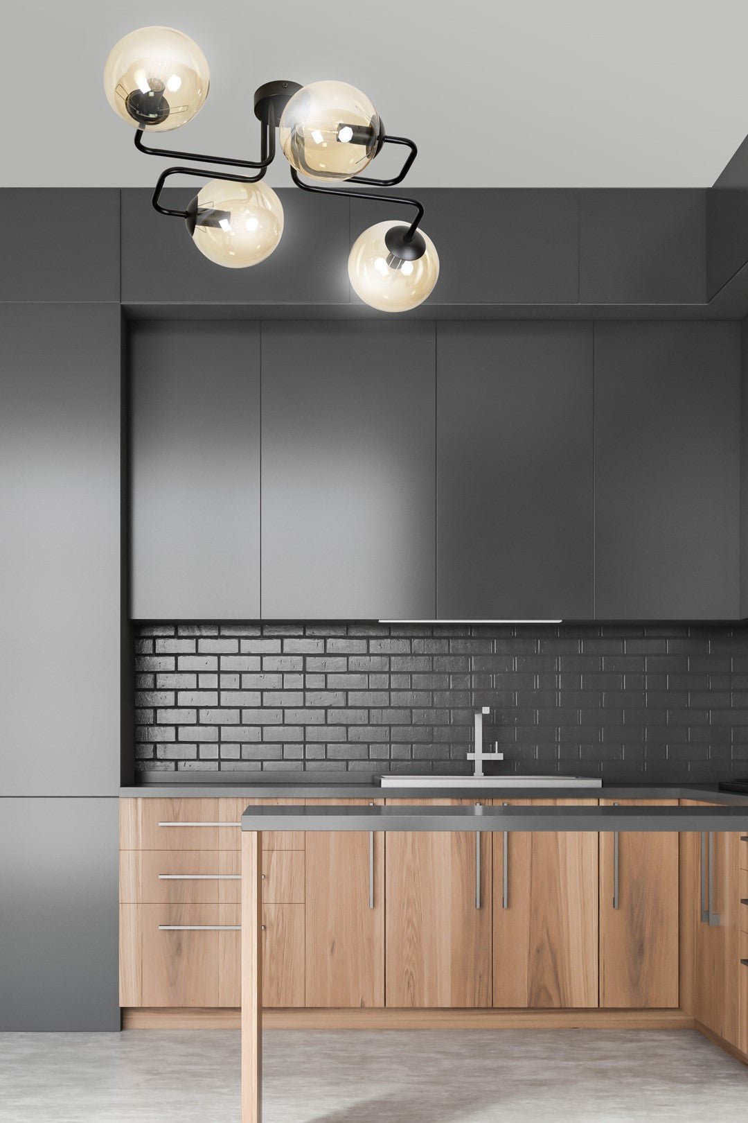 Lampa sufitowa BRENDI 4 BL MIODOWY loft klosz bursztyn - LAITICA