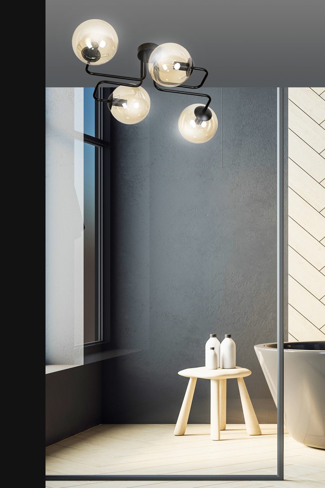 Lampa sufitowa BRENDI 4 BL MIODOWY loft klosz bursztyn - LAITICA