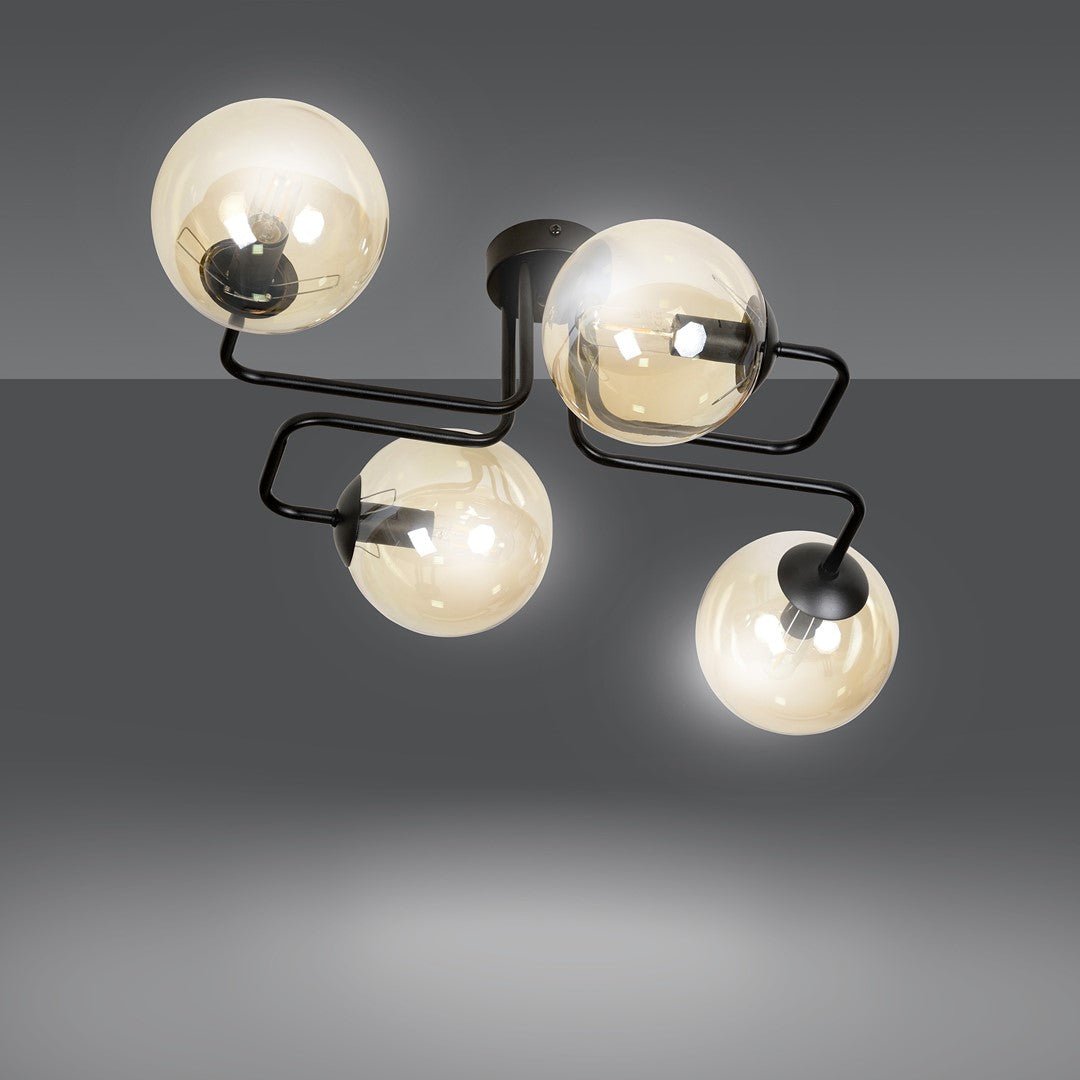 Lampa sufitowa BRENDI 4 BL MIODOWY loft klosz bursztyn - LAITICA