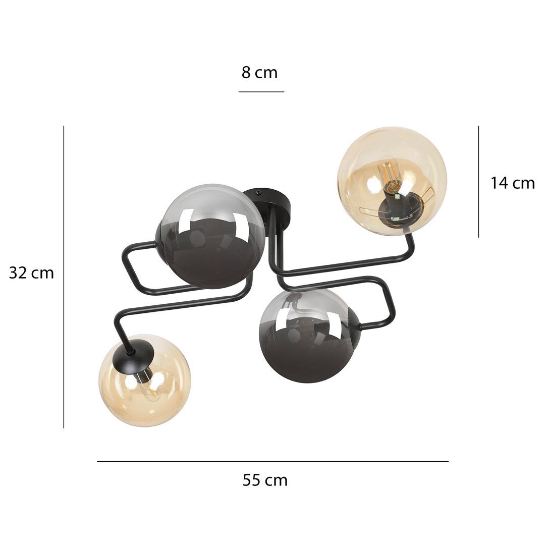 Lampa sufitowa BRENDI 4 BL MIX 2 loft klosz mix czarna - LAITICA