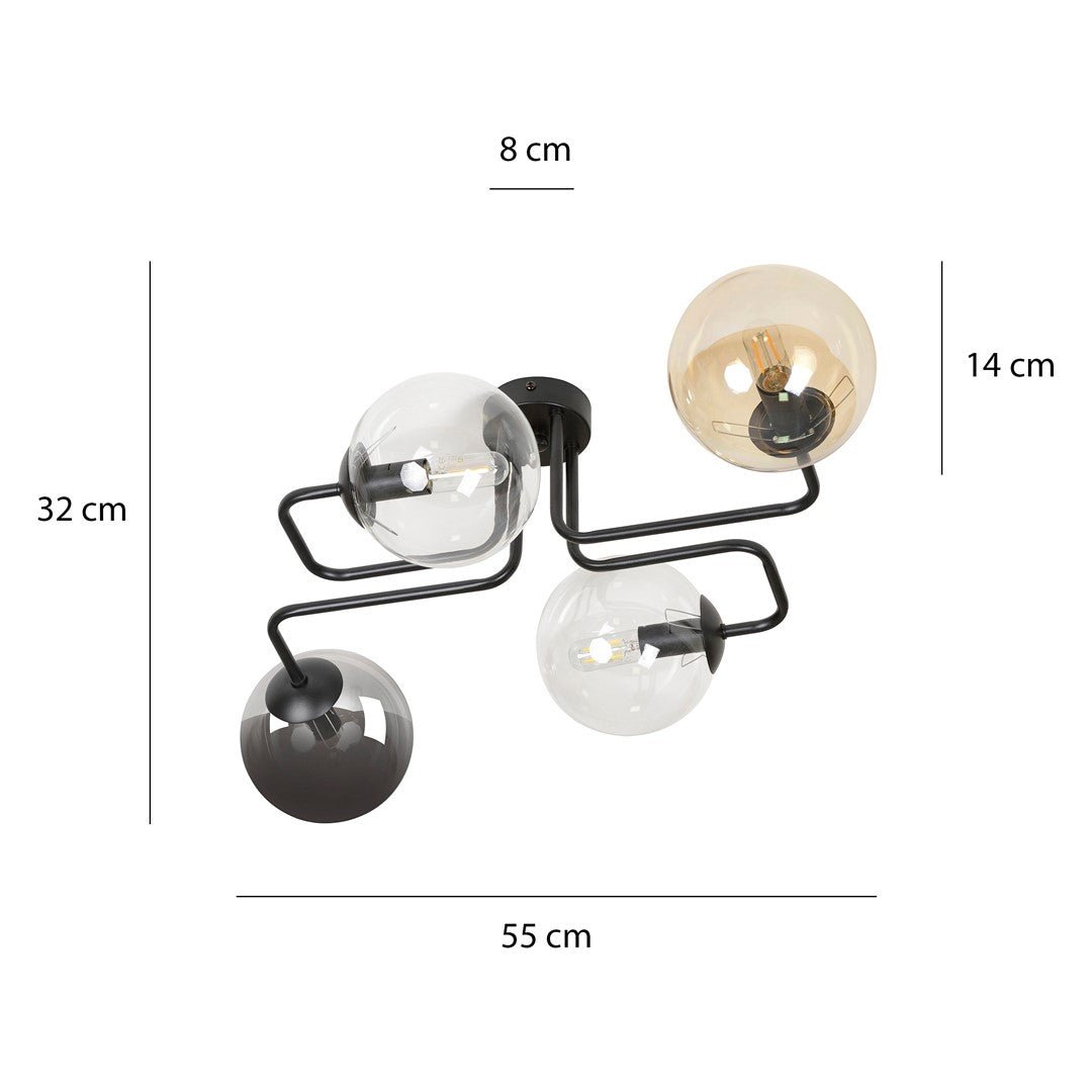 Lampa sufitowa BRENDI 4 BL MIX 3 loft klosz mix czarna - LAITICA