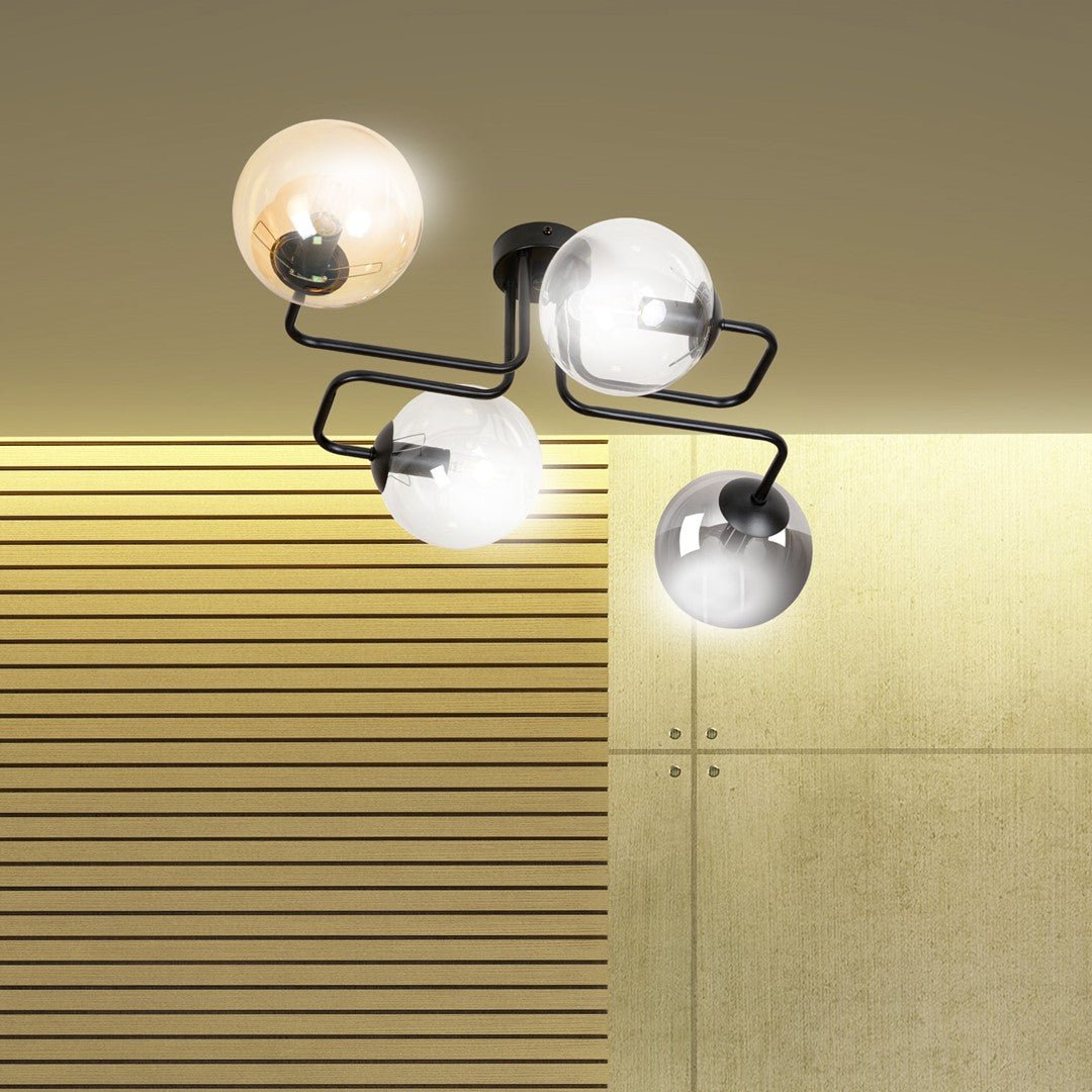 Lampa sufitowa BRENDI 4 BL MIX 3 loft klosz mix czarna - LAITICA