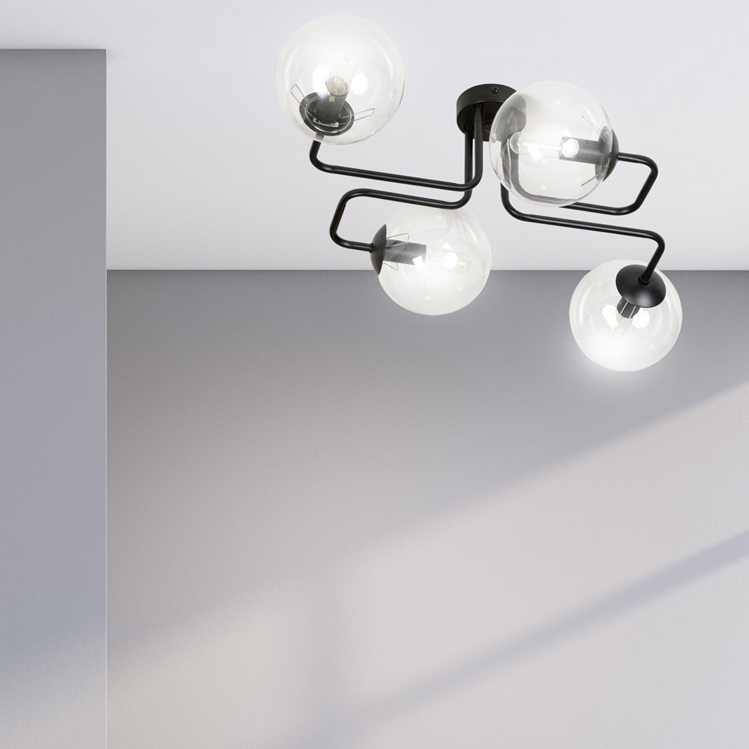 Lampa sufitowa BRENDI 4 BL TRANSPARENT loft klosz czarna - LAITICA