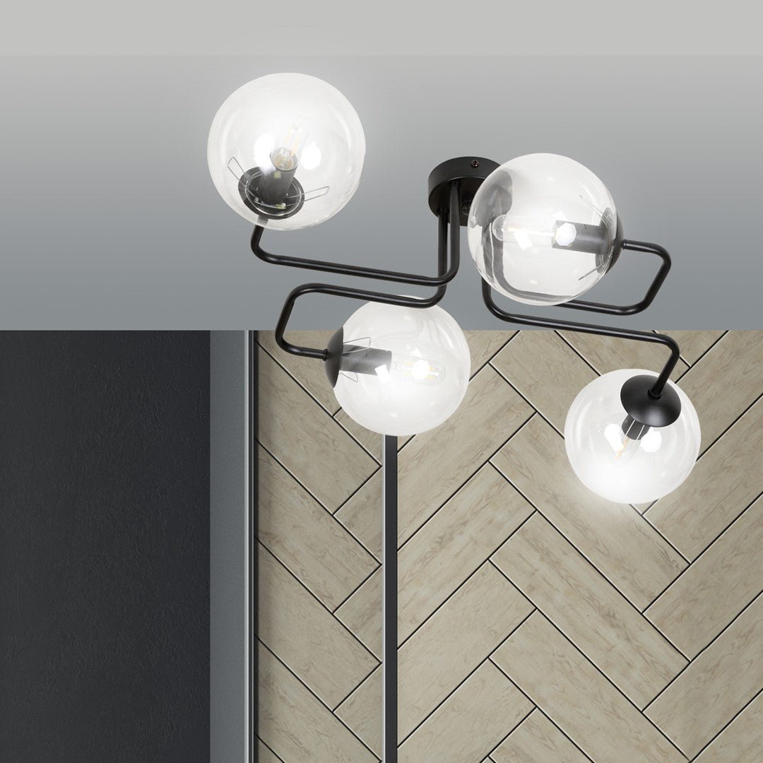 Lampa sufitowa BRENDI 4 BL TRANSPARENT loft klosz czarna - LAITICA
