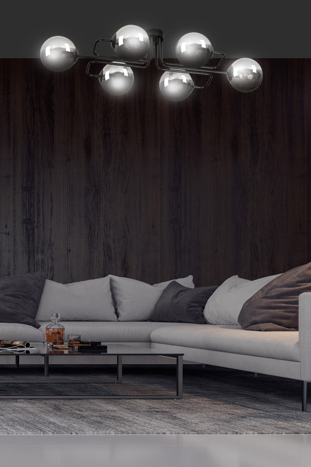 Lampa sufitowa BRENDI 6A BL GRAFIT loft klosze grafit czarna - LAITICA