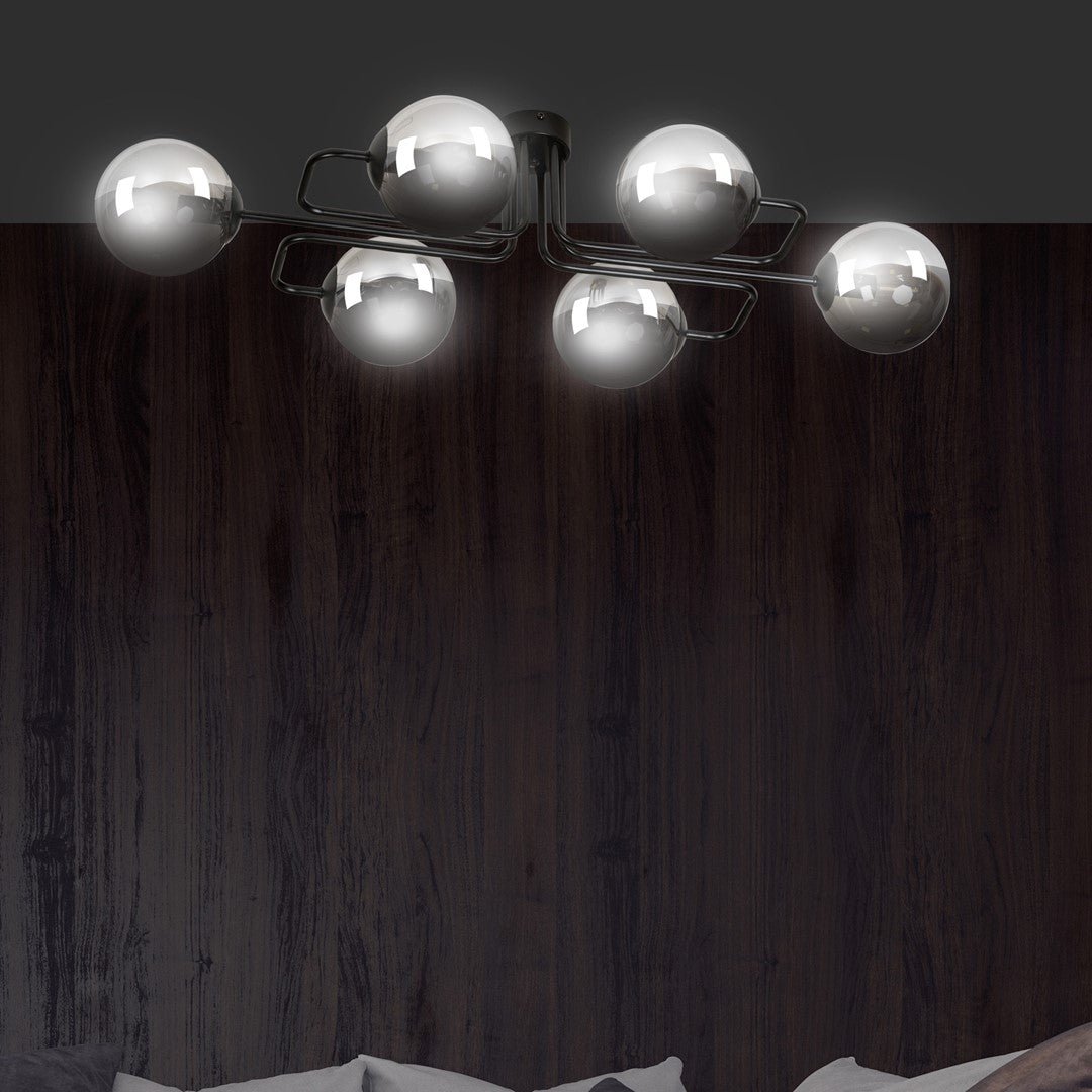 Lampa sufitowa BRENDI 6A BL GRAFIT loft klosze grafit czarna - LAITICA
