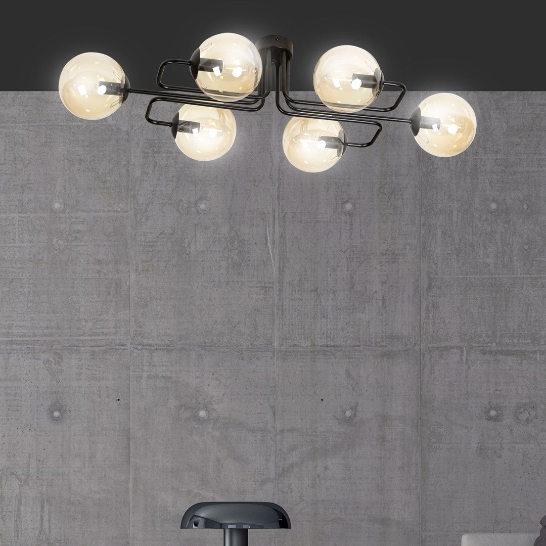 Lampa sufitowa BRENDI 6A BL MIODOWY loft klosze bursztyn - LAITICA