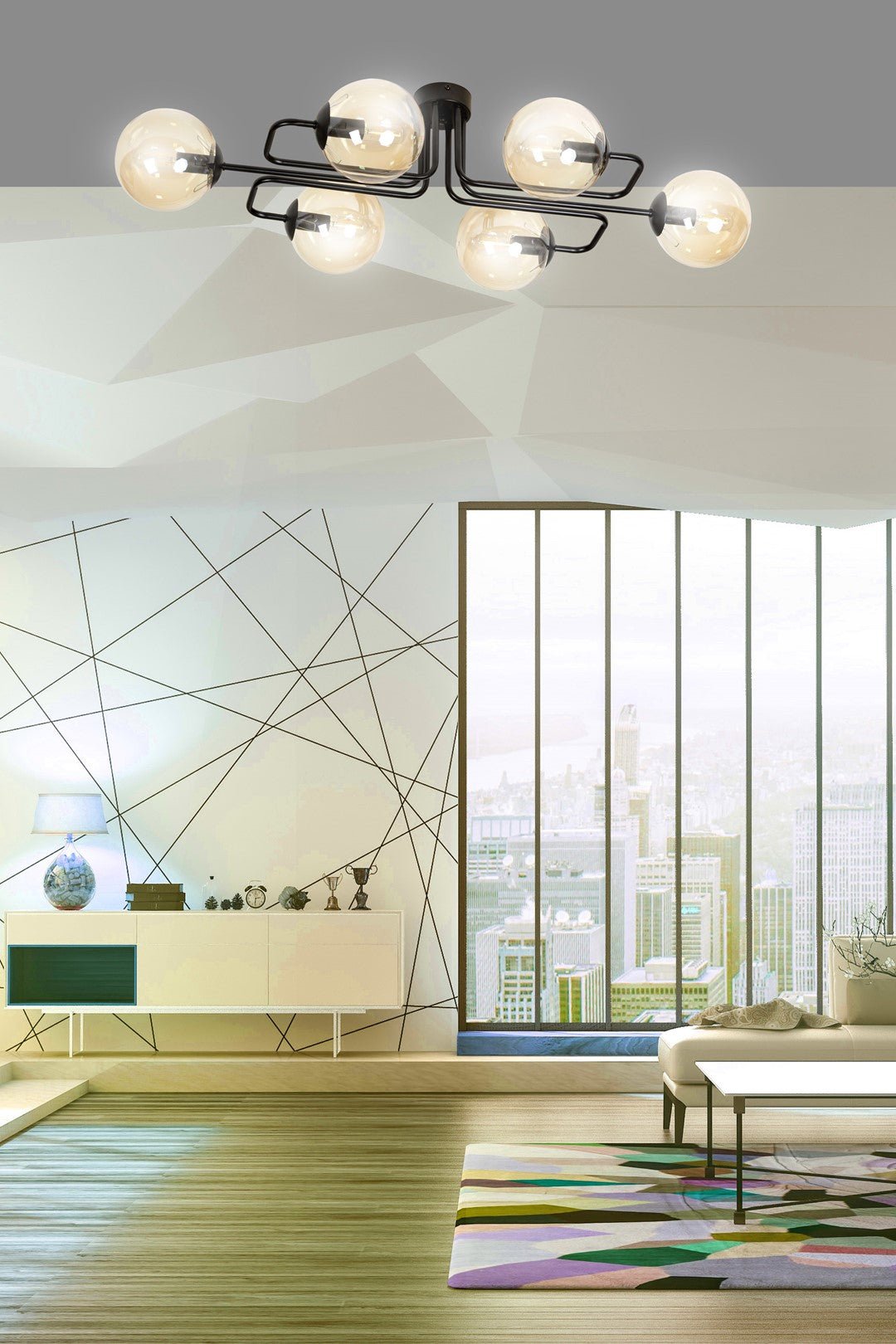 Lampa sufitowa BRENDI 6A BL MIODOWY loft klosze bursztyn - LAITICA