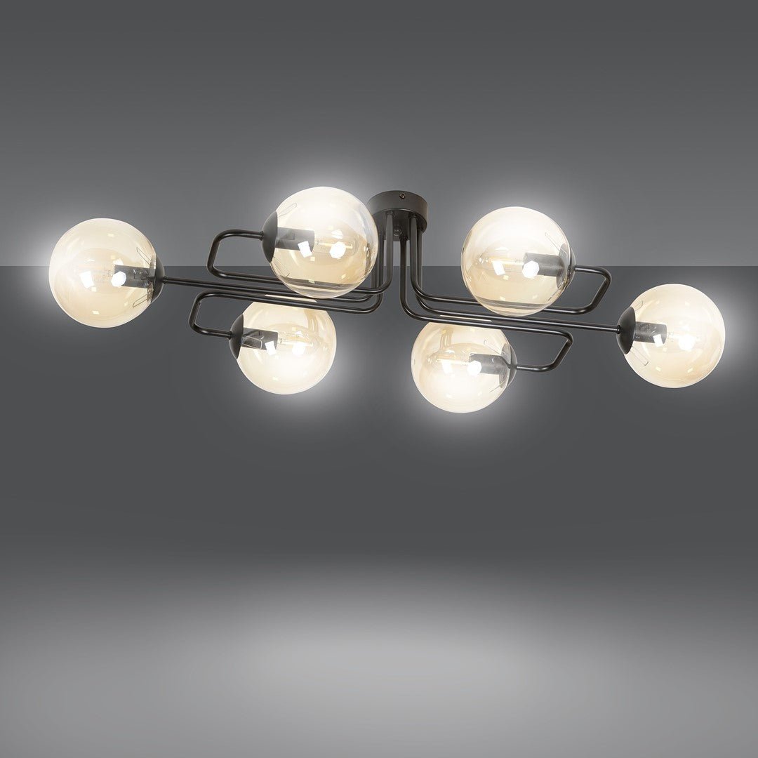 Lampa sufitowa BRENDI 6A BL MIODOWY loft klosze bursztyn - LAITICA