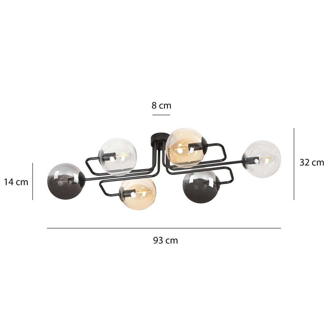 Lampa sufitowa BRENDI 6A BL MIX 1 czarny - LAITICA