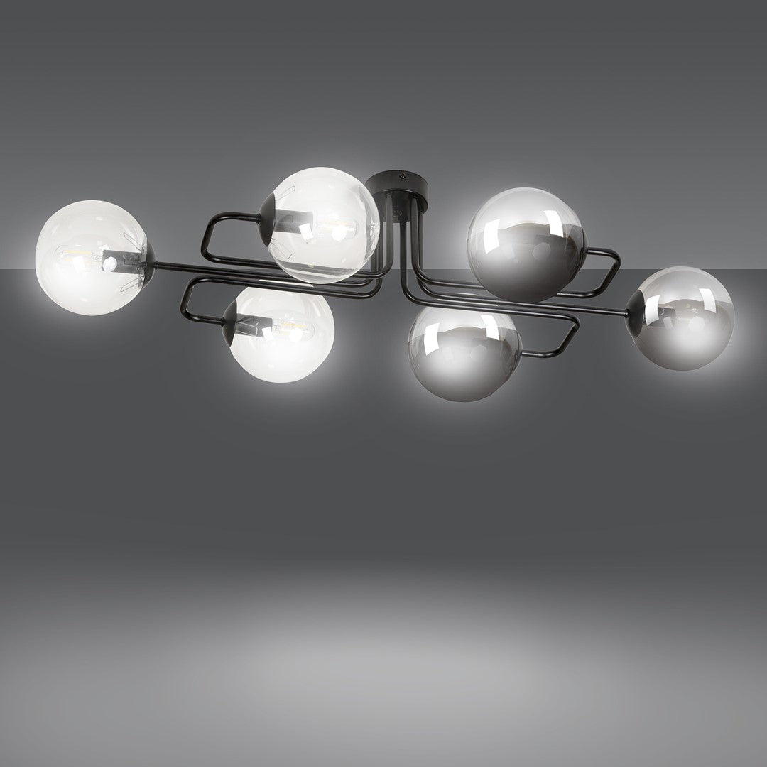 Lampa sufitowa BRENDI 6A BL MIX 3 loft klosze mix czarna - LAITICA