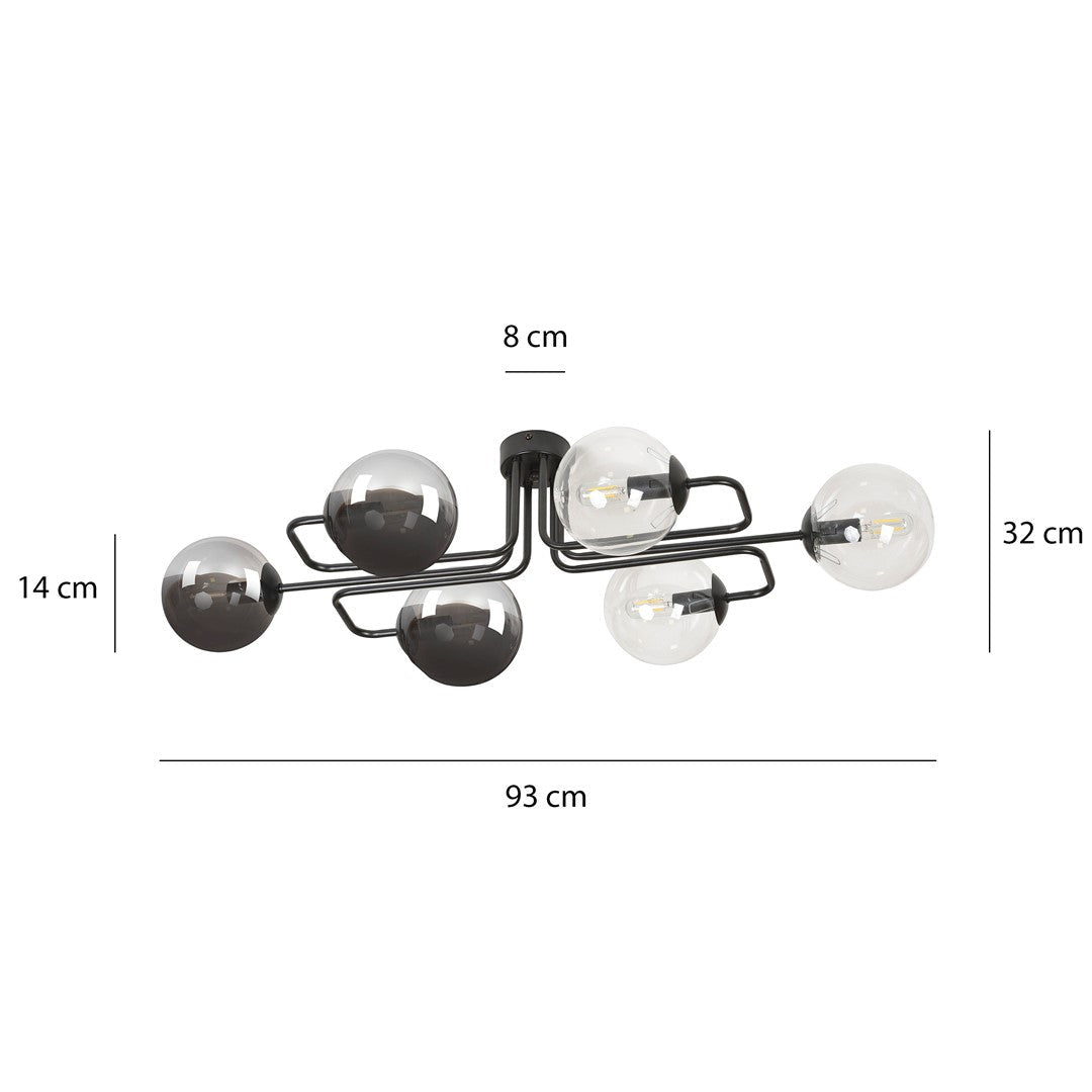 Lampa sufitowa BRENDI 6A BL MIX 3 loft klosze mix czarna - LAITICA