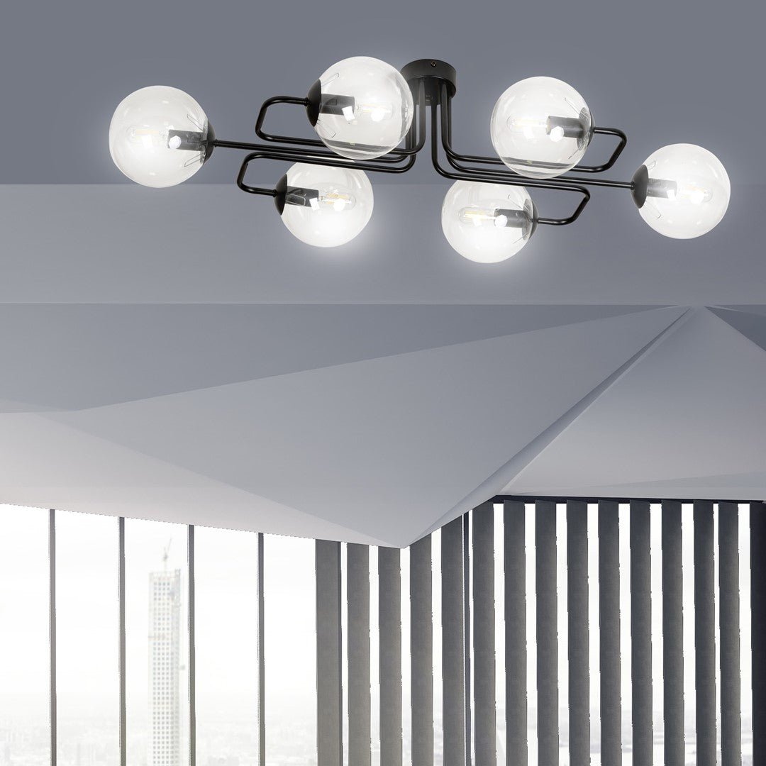 Lampa sufitowa BRENDI 6A BL TRANSPARENT loft klosz czarna - LAITICA