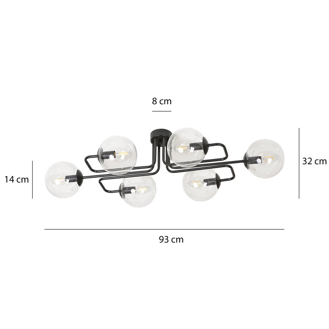 Lampa sufitowa BRENDI 6A BL TRANSPARENT loft klosz czarna - LAITICA