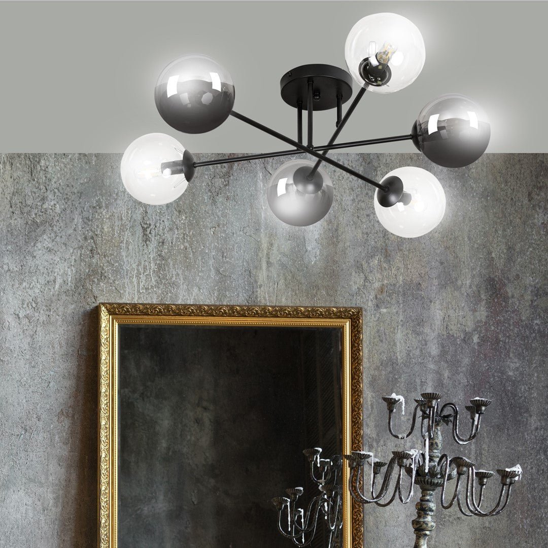 Lampa sufitowa BRENDI 6B BL MIX 1 loft klosze mix czarna - LAITICA