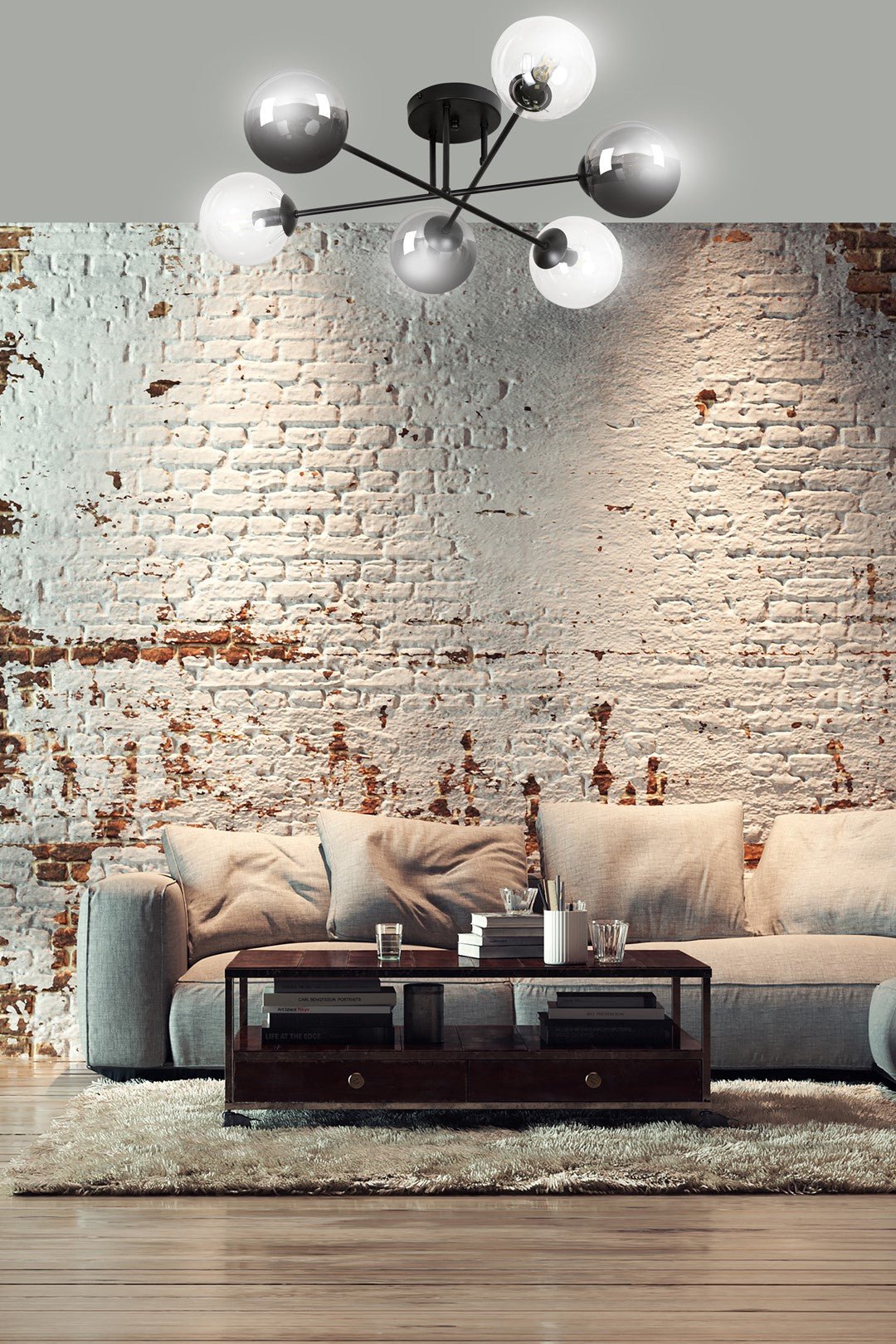 Lampa sufitowa BRENDI 6B BL MIX 1 loft klosze mix czarna - LAITICA