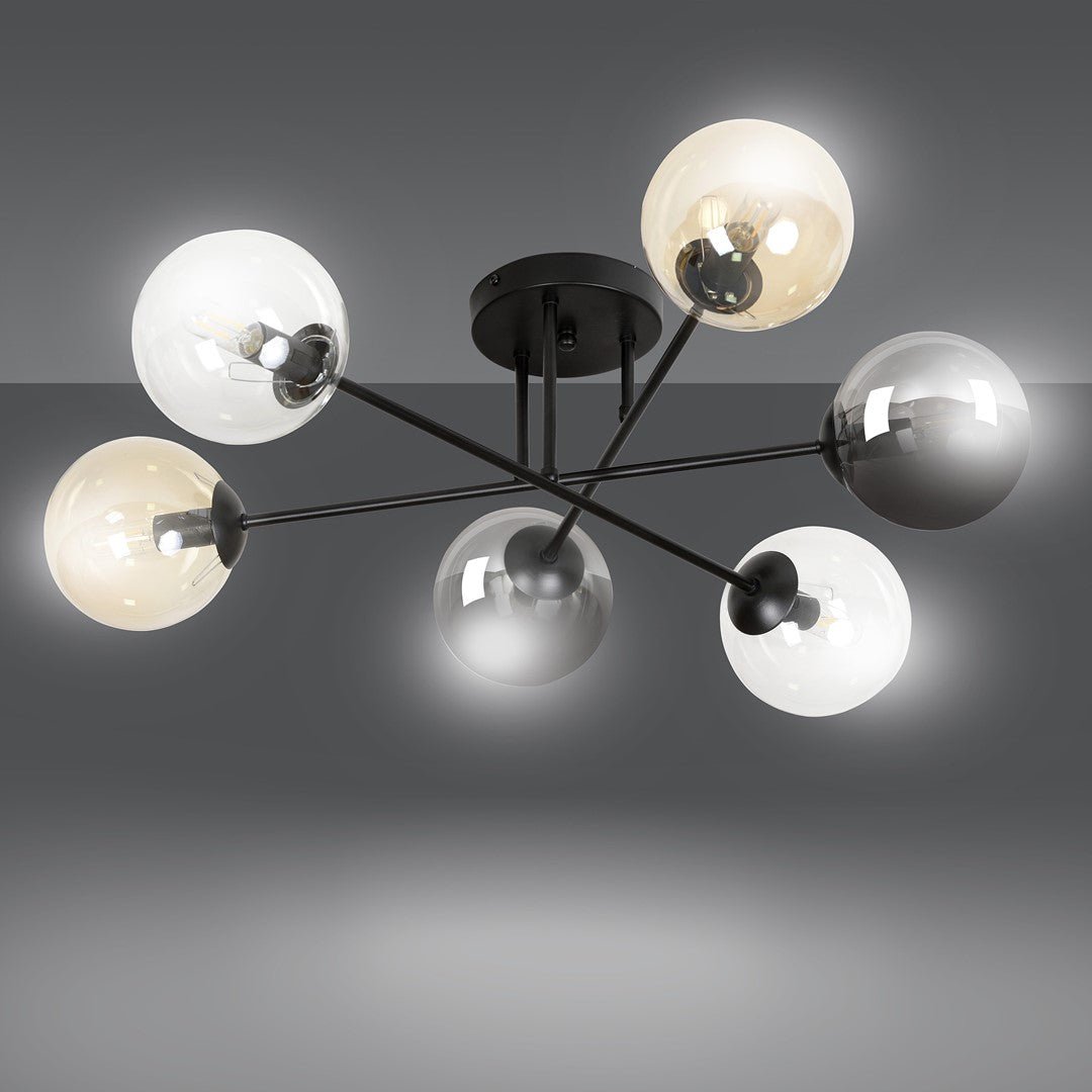 Lampa sufitowa BRENDI 6B BL MIX 2 loft klosz mix czarna - LAITICA