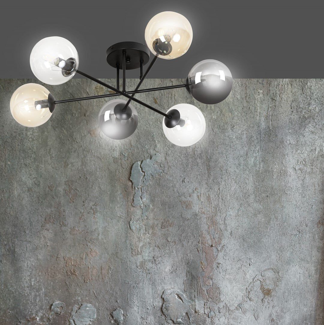 Lampa sufitowa BRENDI 6B BL MIX 2 loft klosz mix czarna - LAITICA