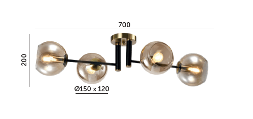 Lampa Sufitowa elegancka Bursztynowe Klosze 4xE14 czarno - złota Do Salonu - LAITICA