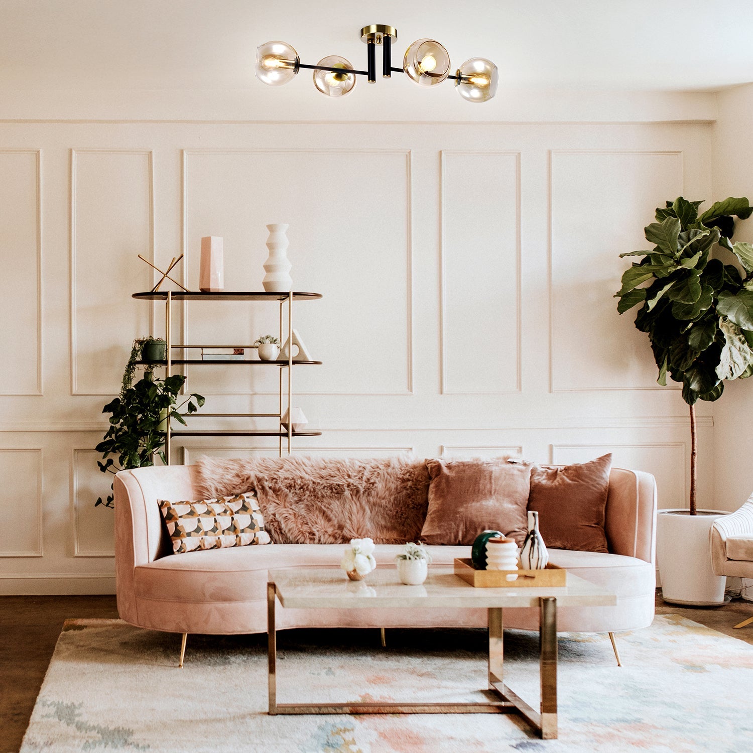 Lampa Sufitowa elegancka Bursztynowe Klosze 4xE14 czarno - złota Do Salonu - LAITICA