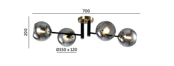 Lampa Sufitowa elegancka Popielate Klosze 4xE14 czarno - złota Do Salonu - LAITICA