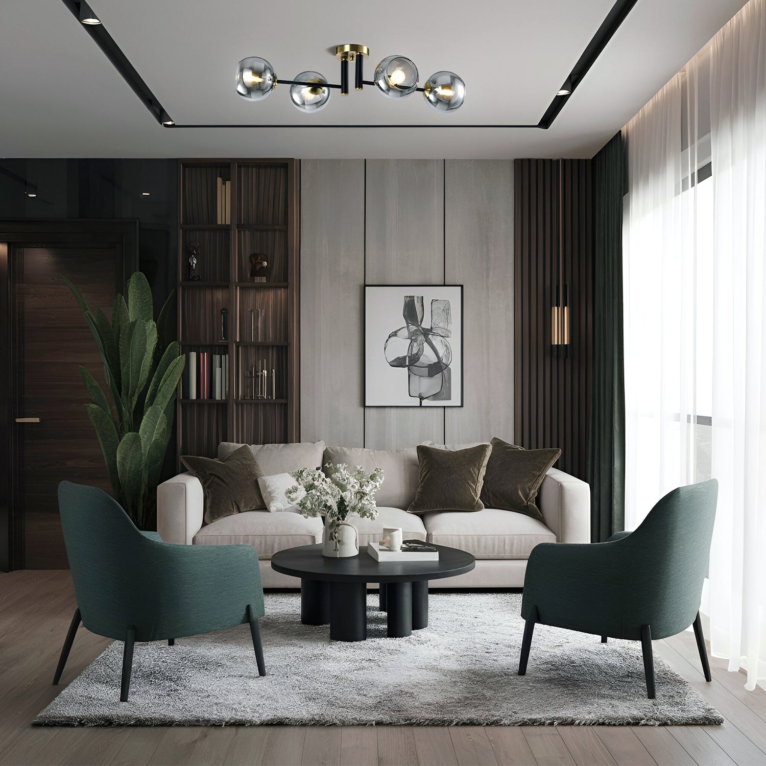 Lampa Sufitowa elegancka Popielate Klosze 4xE14 czarno - złota Do Salonu - LAITICA