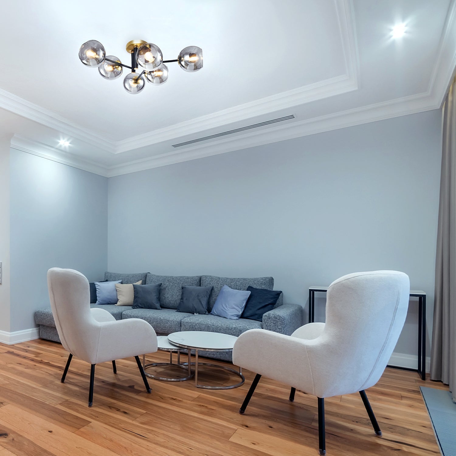 Lampa Sufitowa elegancka Popielate Klosze 6xE14 czarno - złota Do Salonu - LAITICA