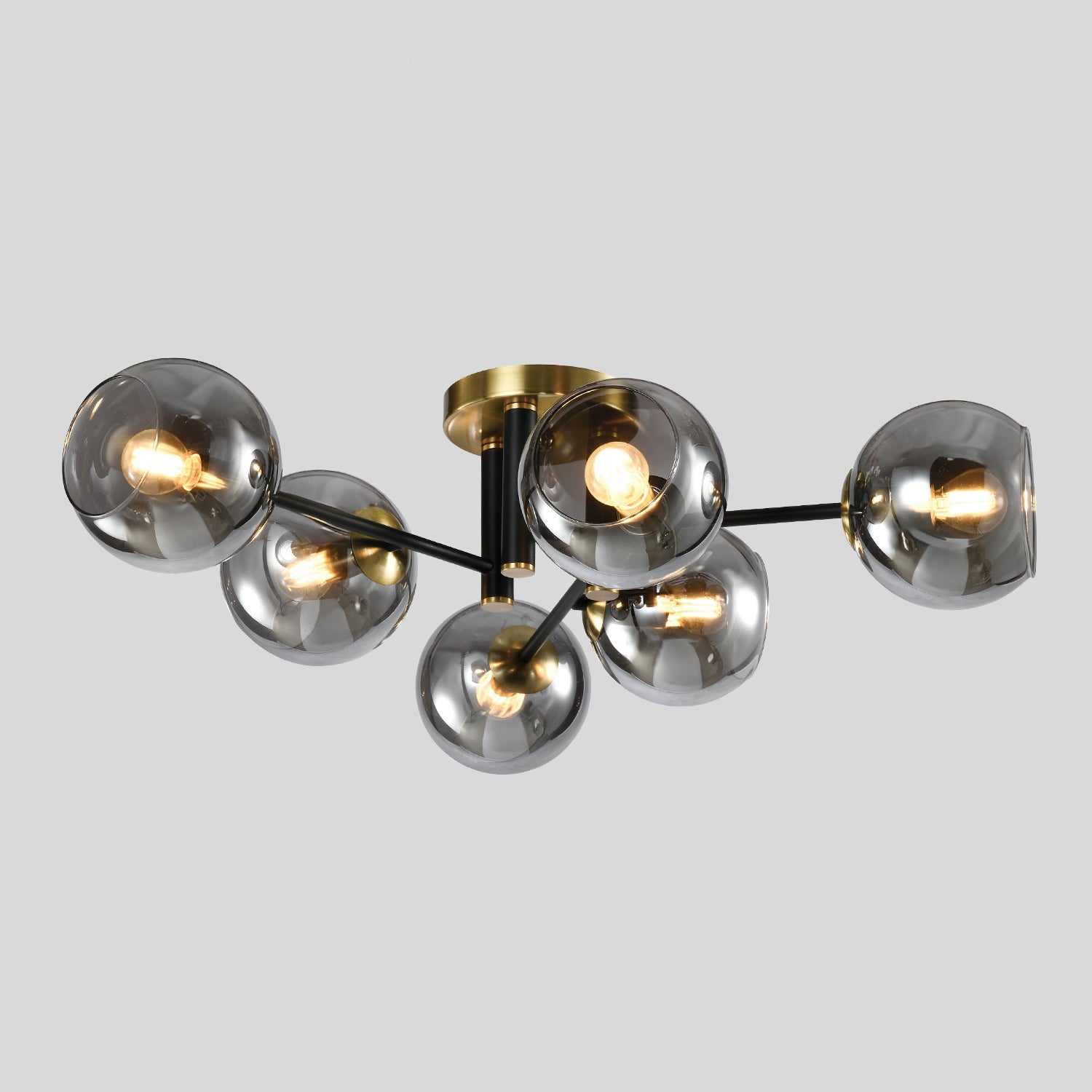 Lampa Sufitowa elegancka Popielate Klosze 6xE14 czarno - złota Do Salonu - LAITICA