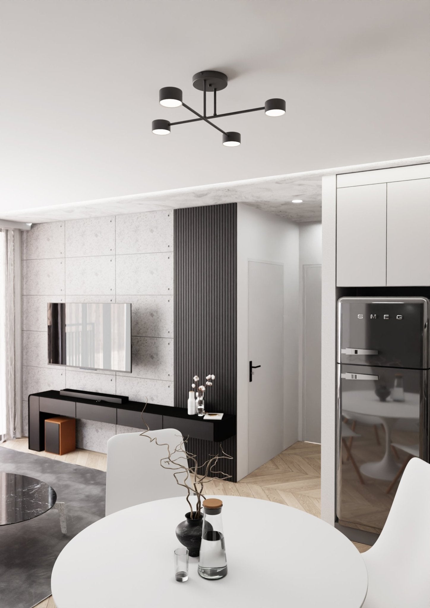 Lampa sufitowa INEZ 4 - punktowa CZARNA plafon 60cm Minimalistyczna Metal - LAITICA