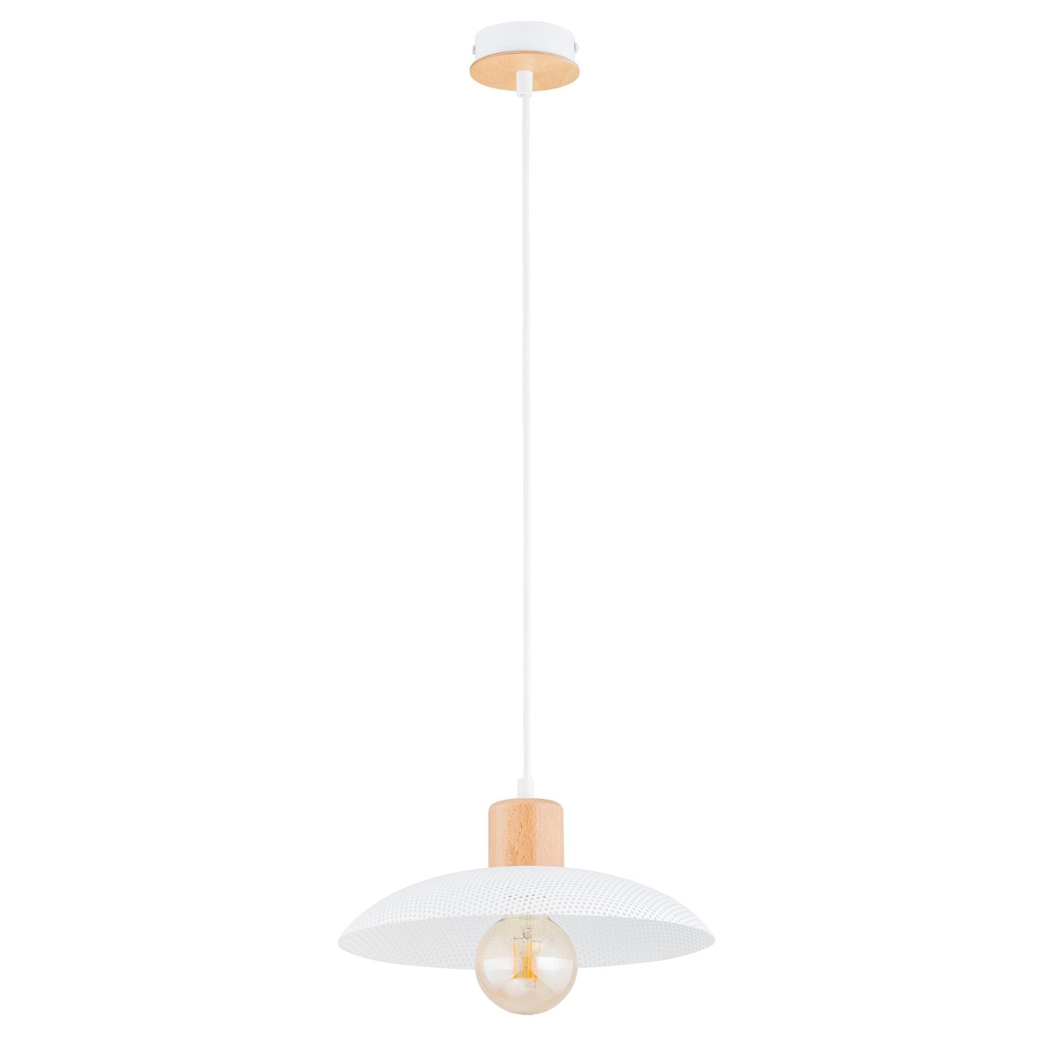 Lampa sufitowa metalowy klosz drewno NELI wisząca ZWIS BIAŁA 1xE27 - LAITICA