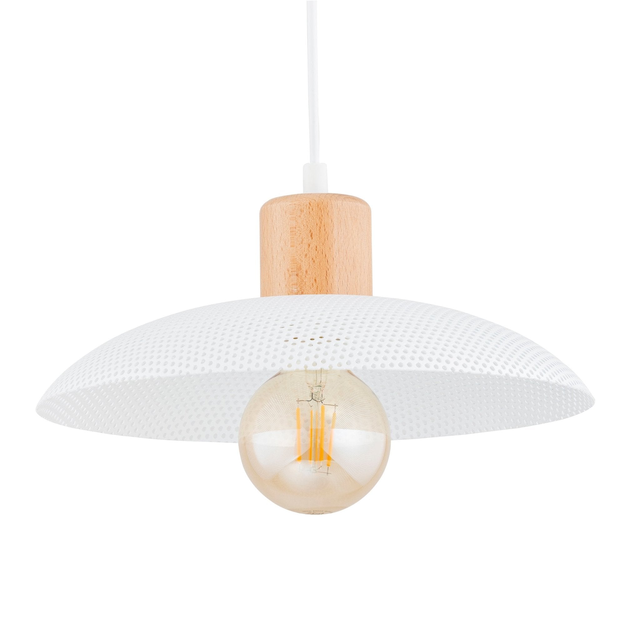Lampa sufitowa metalowy klosz drewno NELI wisząca ZWIS BIAŁA 1xE27 - LAITICA