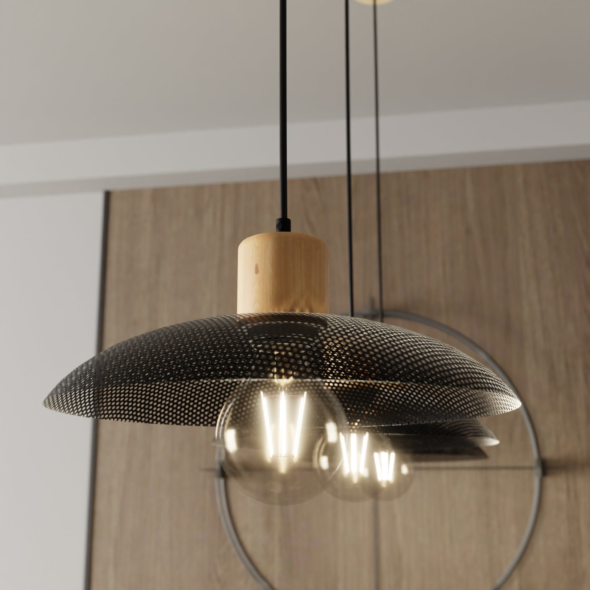 Lampa sufitowa NELI CZARNA 3 klosze E27 regulowana ZWIS metal i drewno - LAITICA